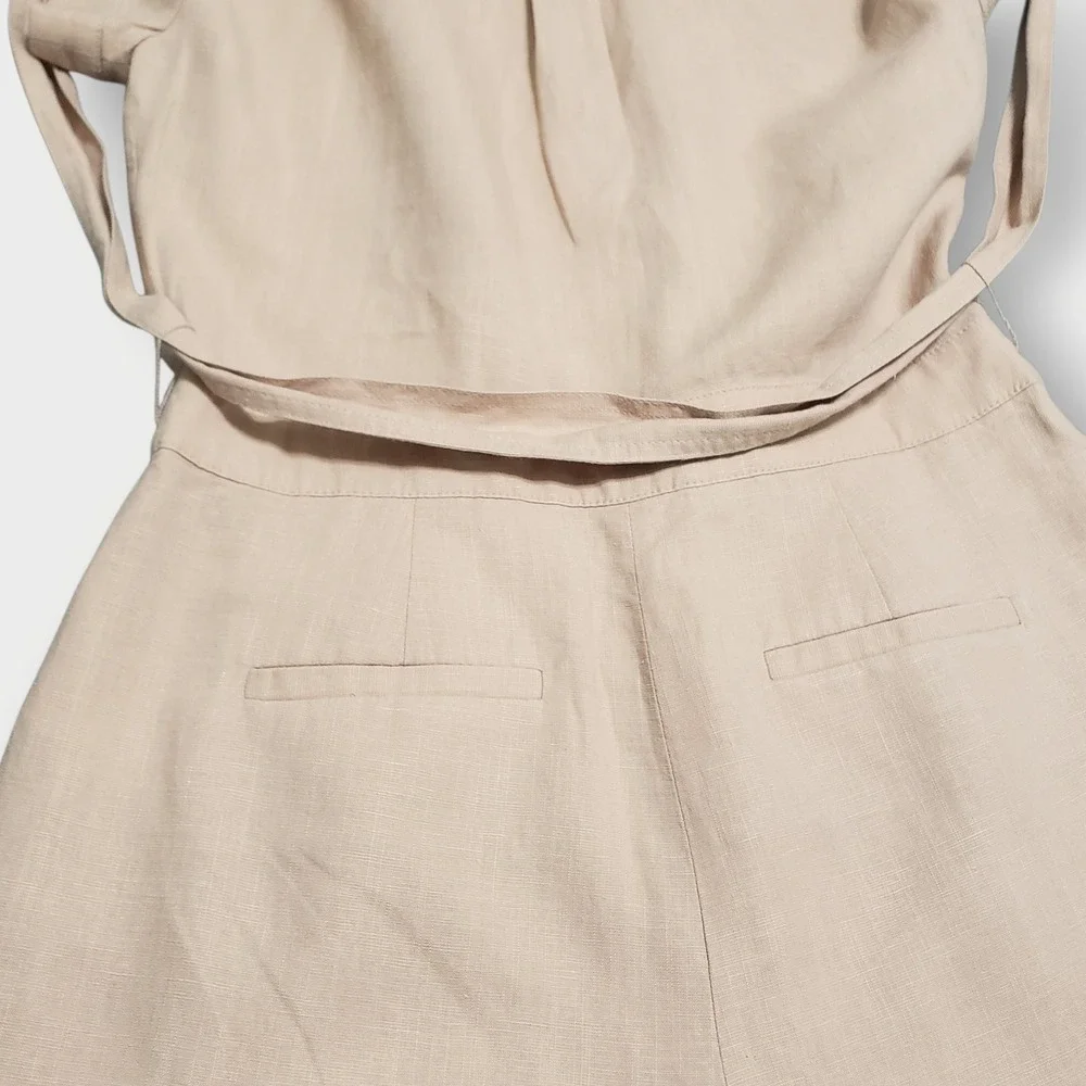 J.Crew Wide Leg Linen Blend Jumpsuit Sz 4 Belted Pleated Short Sleeve Blush Pink - Picture 5 of 16